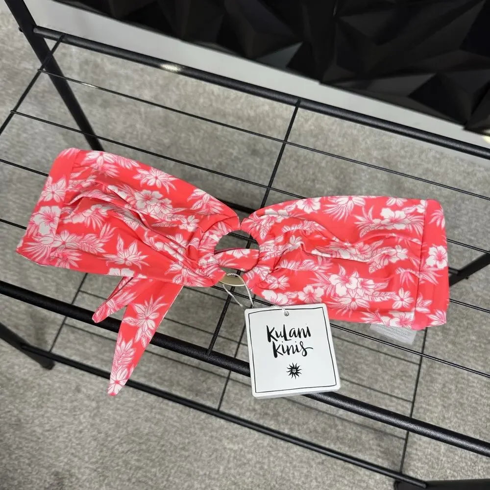 Kulani Kinis Strapless Bandeau O-Ring Bikini Top Only S Island Punch